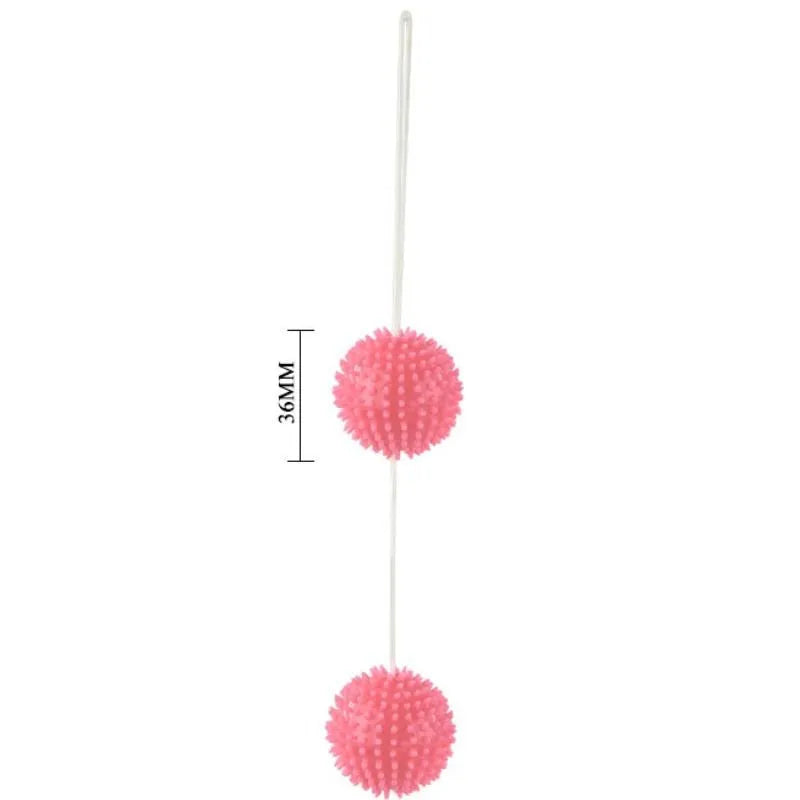 Boules de geisha texturées roses avec pointes, ficelle de retrait, 36mm, renforcement pelvien, stimulation débutantes.