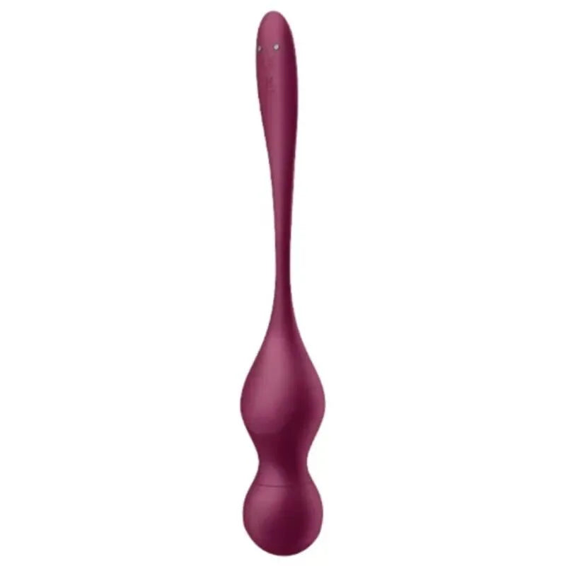 Boules Geisha vibrantes en silicone violet, design ergonomique, sangle de retrait, compatibles Satisfyer Connect.