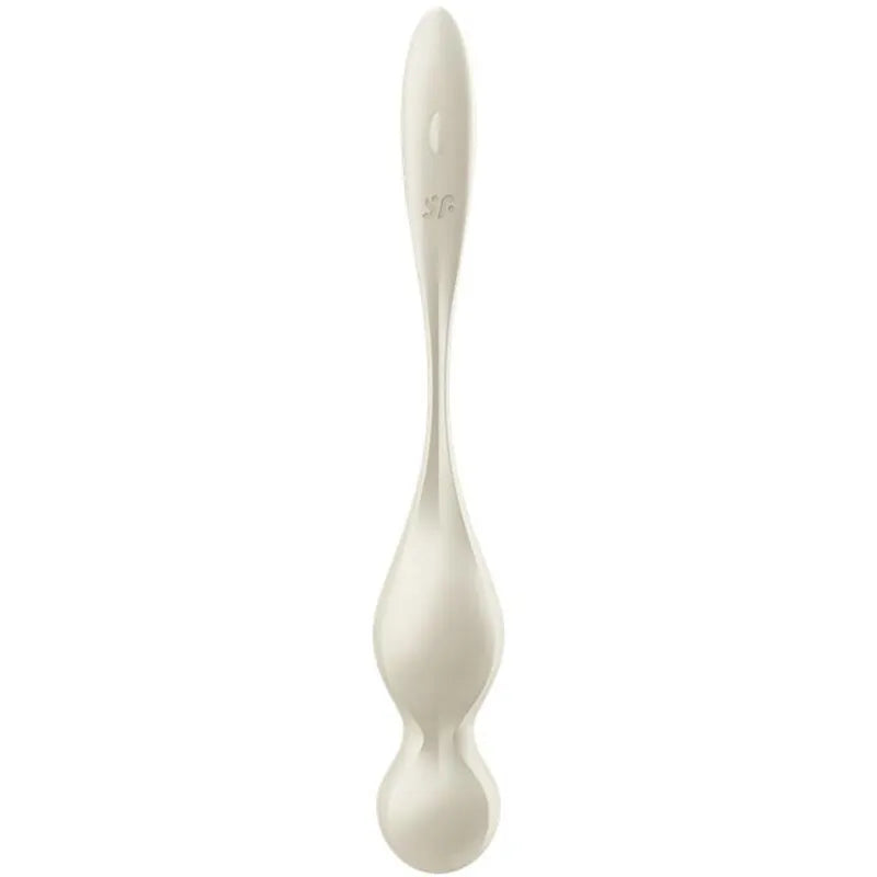Boules Geisha vibrantes en silicone blanc, ergonomiques, pour stimulation et renforcement du plancher pelvien.