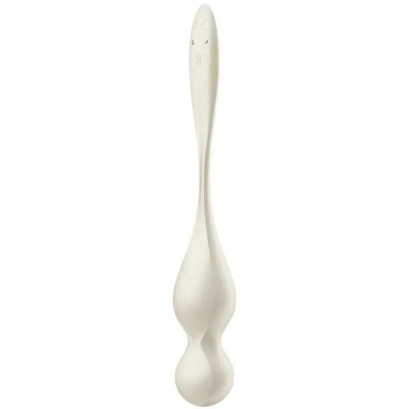 Boules Geisha vibrantes blanches en silicone ergonomique, forme allongée, deux sphères, pour stimulation et renforcement p...