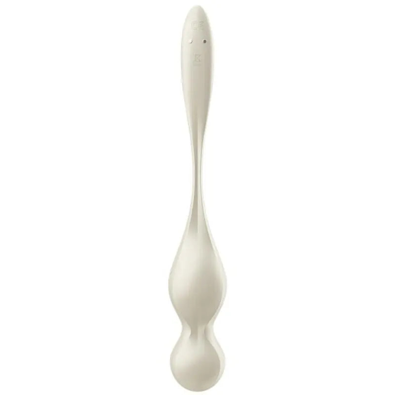 Boules Geisha vibrantes en silicone blanc, forme ergonomique, pour stimulation et renforcement du plancher pelvien.