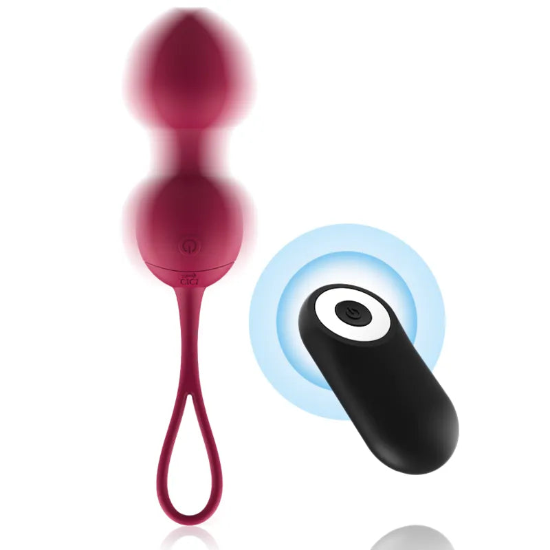 Boules Geisha vibrantes rouges avec télécommande noire, silicone doux, étanches, trois tailles, 10 modes vibration.