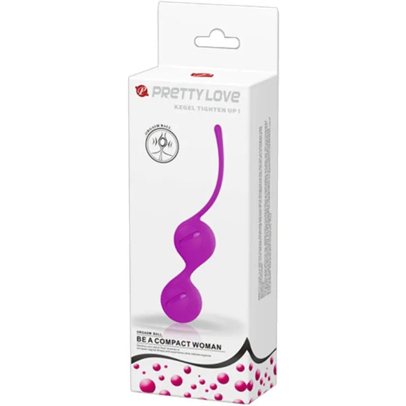Boules de Kegel en silicone violet, ergonomiques, lestées, pour renforcement pelvien, dans un emballage blanc.