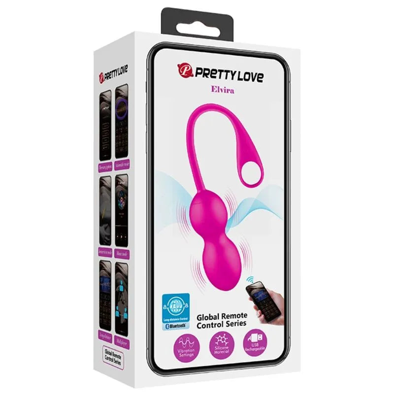 Boules Kegel vibrantes rose en silicone, ergonomiques, avec télécommande, sur fond blanc, dans un emballage moderne.