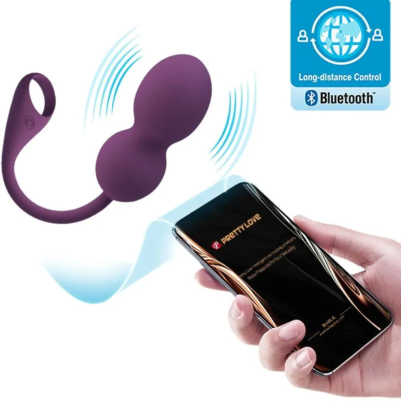 Boules Kegel violettes en silicone avec télécommande mobile, vibrations multiples, étanches et rechargeables.