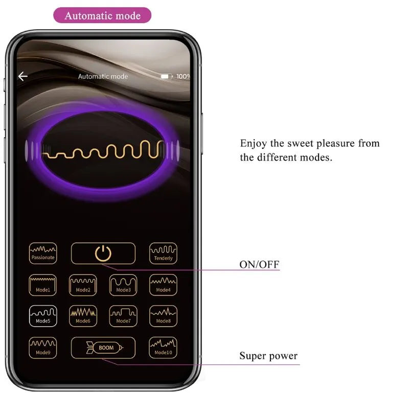 Boules Kegel violettes en silicone avec application mobile affichant 12 modes de vibration pour tonification pelvienne.