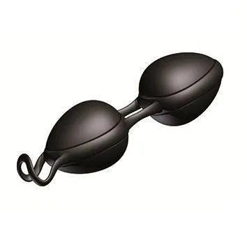 Boules vaginales noires Silikomed pour renforcement pelvien, forme ovale, matériau médical, avec cordon d'extraction.