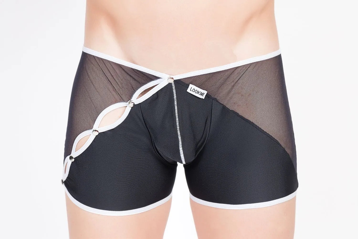 boxer bimatiere bicolore homme fausse fermeture eclair imprime cinq pressions laterales polyamide elasthanne extensible ajustement ergonomique moderne sexy
