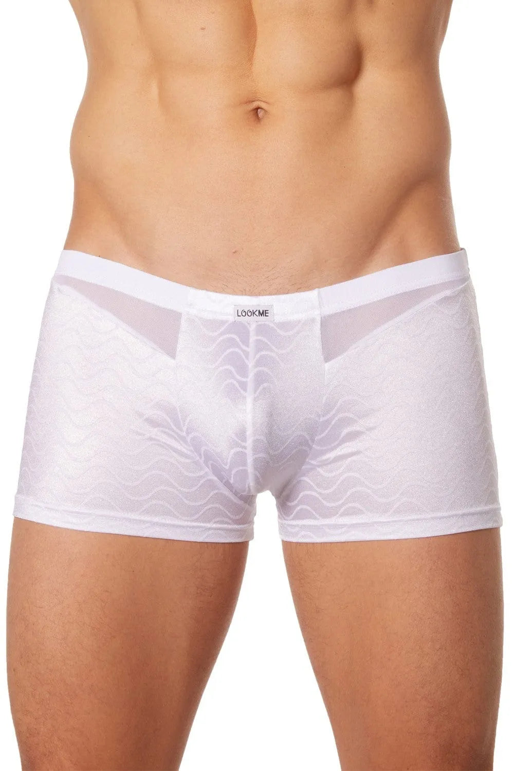 boxer blanc satiné motifs vagues glamour anatomique maille fine avant soutien confort extensible polyamide elasthanne courbes arrière élégant raffiné sensuel