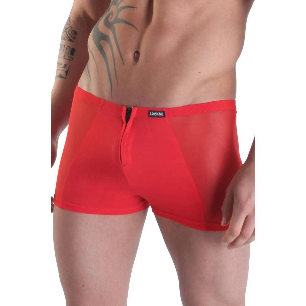 boxer caleçon homme rouge transparent opaque double fermeture glissière avant arrière polyamide élasthanne extensible confortable ajusté séduisant