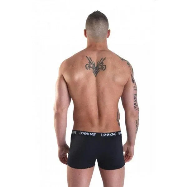 Boxer noir homme, ceinture élastique siglée LOOK ME, dos nu, design moderne et confortable, idéal quotidien.