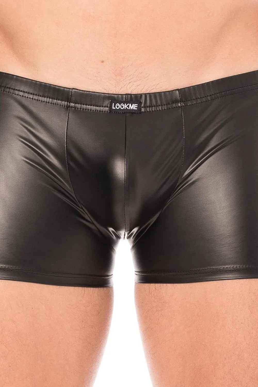 Boxer noir similicuir homme, ajusté, élégant, souple, confortable, tendance, polyester élasthanne, look audacieux.