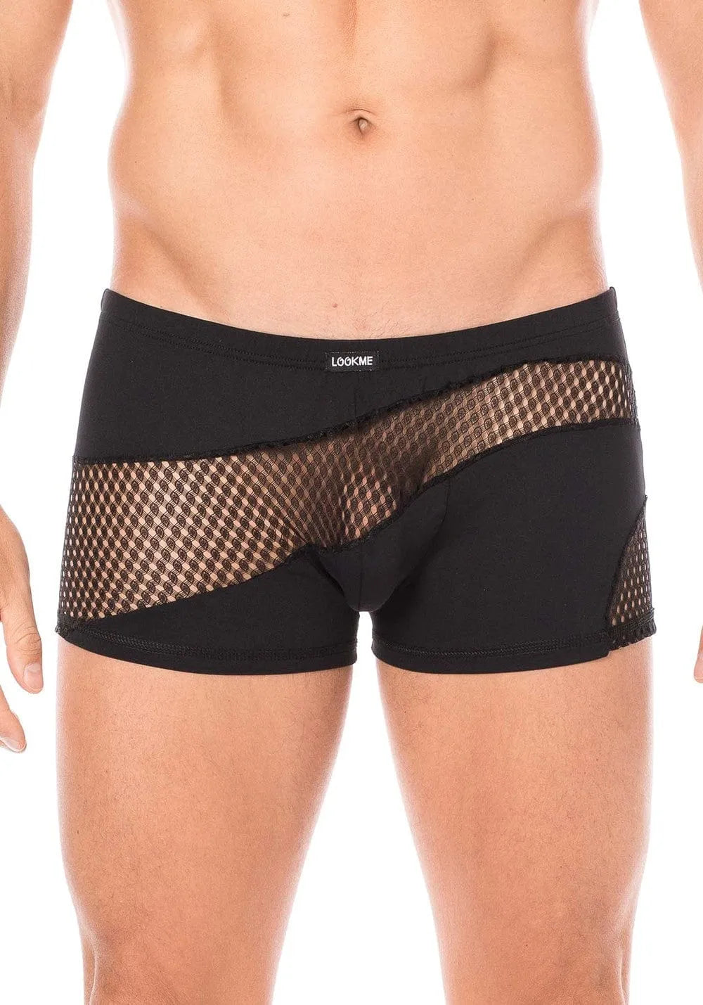 Boxer noir élasthanne avec rayures fines, effet opaque et transparent, design chic et sexy, tissu doux et extensible.