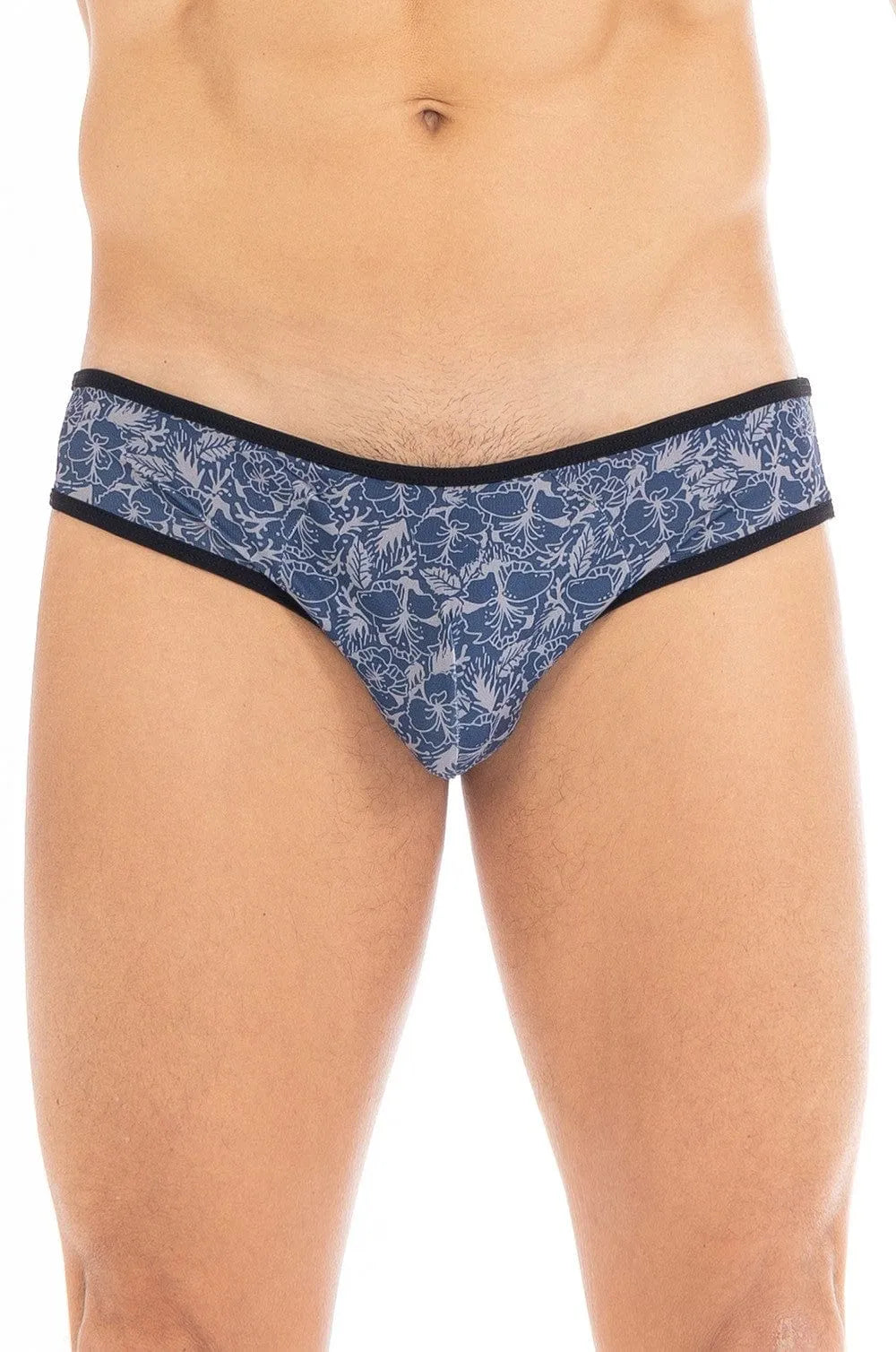 Boxer Homme Bleu Imprimé Feuilles Soyeux Doux Confortable Extensible Respirant Durable Élégant Ajusté Lisse Léger Polyester Elasthanne