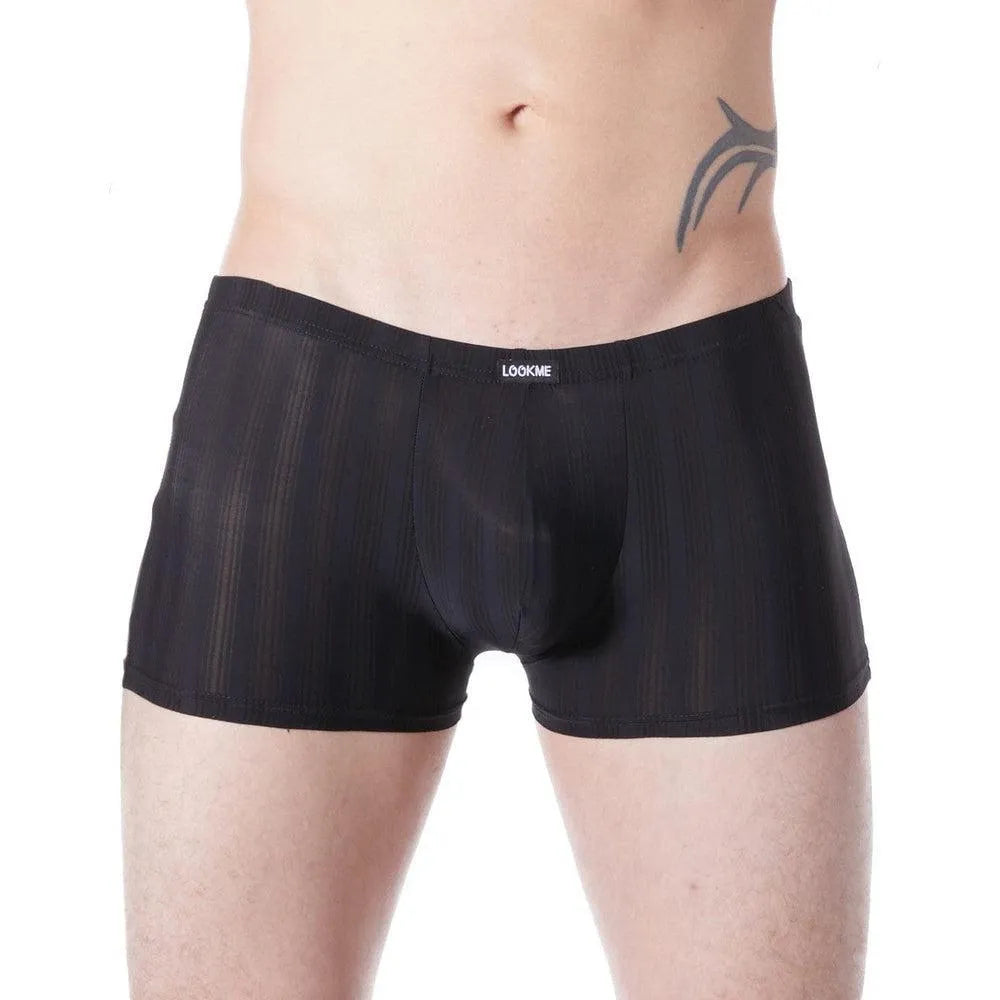 Boxer homme noir élégant glamour confortable extensible moulant rayures ton sur ton polyester elasthanne doux respirant maintien ceinture plate