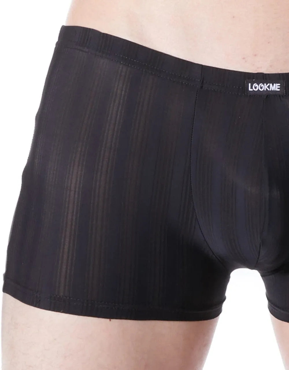 Boxer homme noir moulant avec rayures ton sur ton, ceinture plate, tissu extensible et confortable en polyester et élastha...
