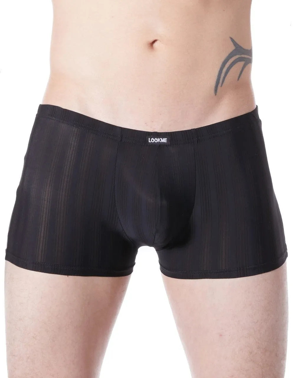 Boxer homme noir moulant avec rayures ton sur ton, ceinture plate, tissu extensible polyester-élasthanne, élégant et confo...