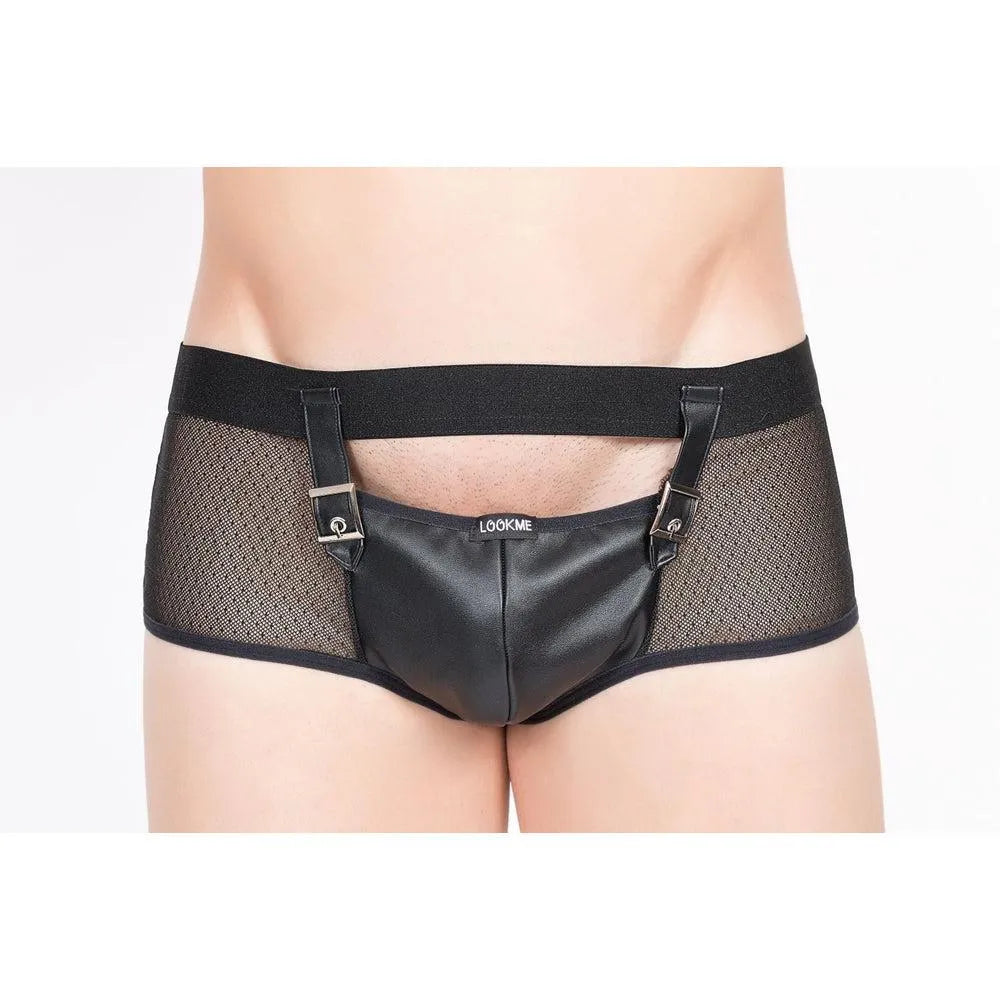 Boxer Homme Ouvert Devant Noir Ceinture Elastique Large Sangles Reglables Transparent Polyester Elasthanne Extensible Ajustee Confortable Respirant Sportif Sexy Seduction