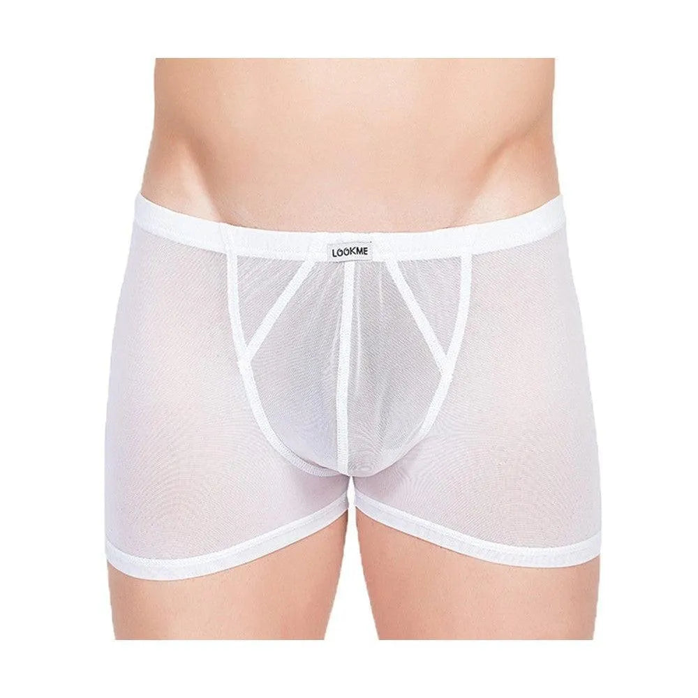 Boxer Homme Transparent Résille Blanche Sexy Confortable Élégant Ajusté Extensible Respirant Doux Polyamide Élasthanne Taillé Audacieux