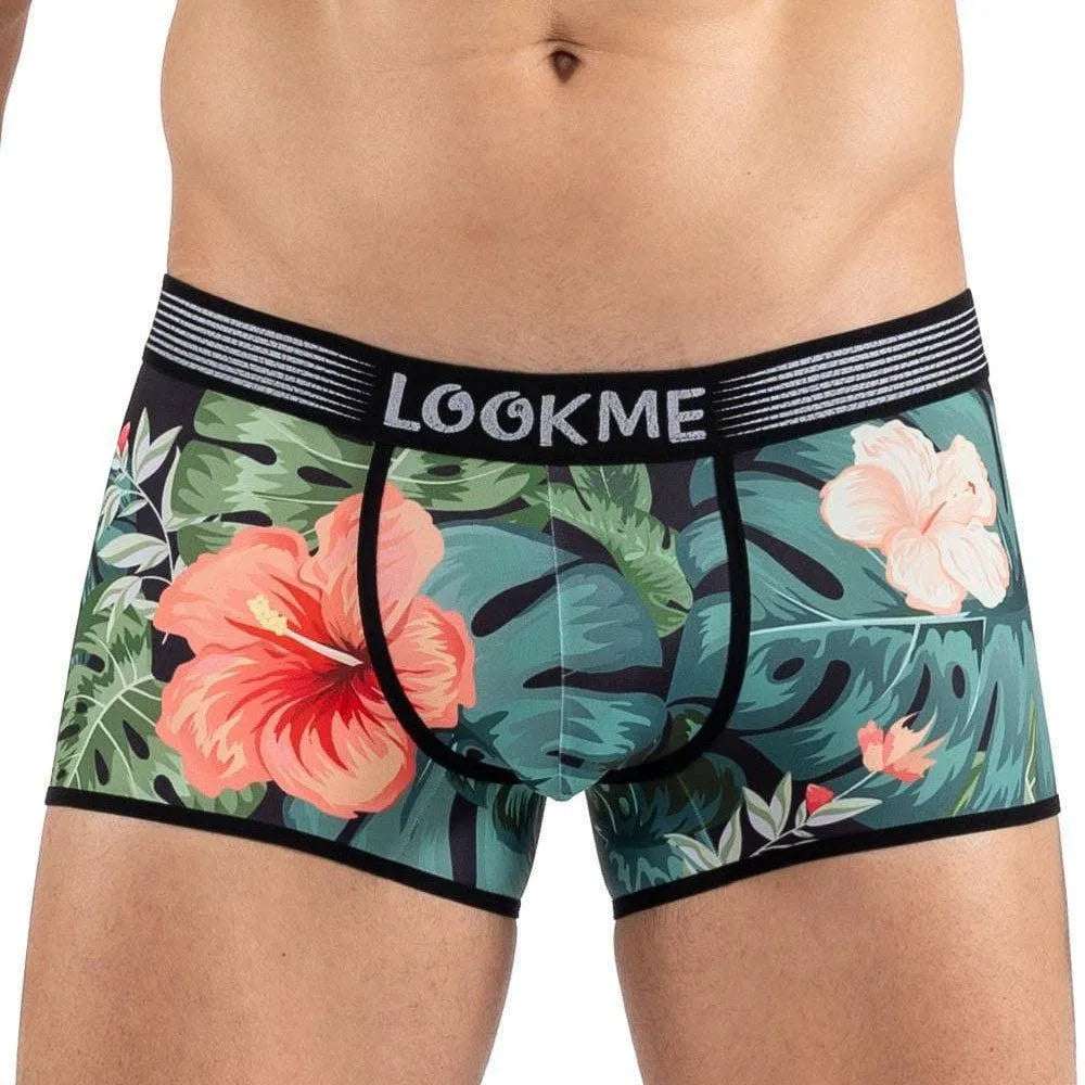 boxer imprimé jungle confortable homme ajustement parfait élasticité maintien ceinture élastiquée logo LOOKME motif floral rouge polyester élasthanne durabilité