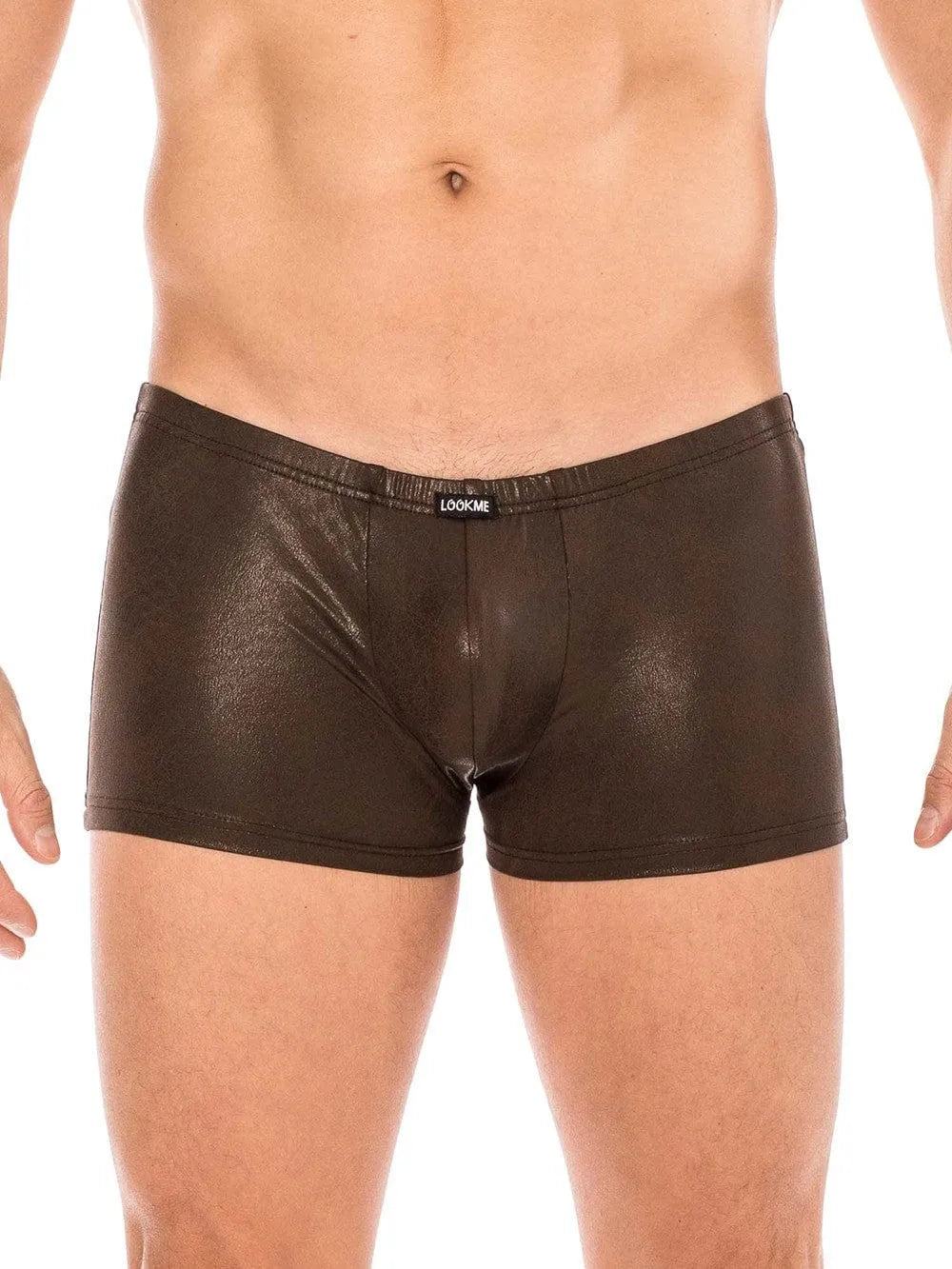 Boxer noir simili cuir effet mouillé, ajusté et extensible, LOOKME, style rock et sensuel, confortable et élégant.