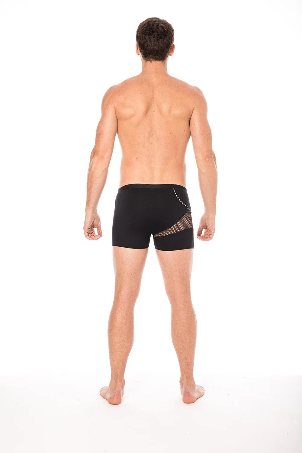 Boxer noir homme, design branché, opaque avec filet et cordelette latérale, en polyamide et élasthanne.