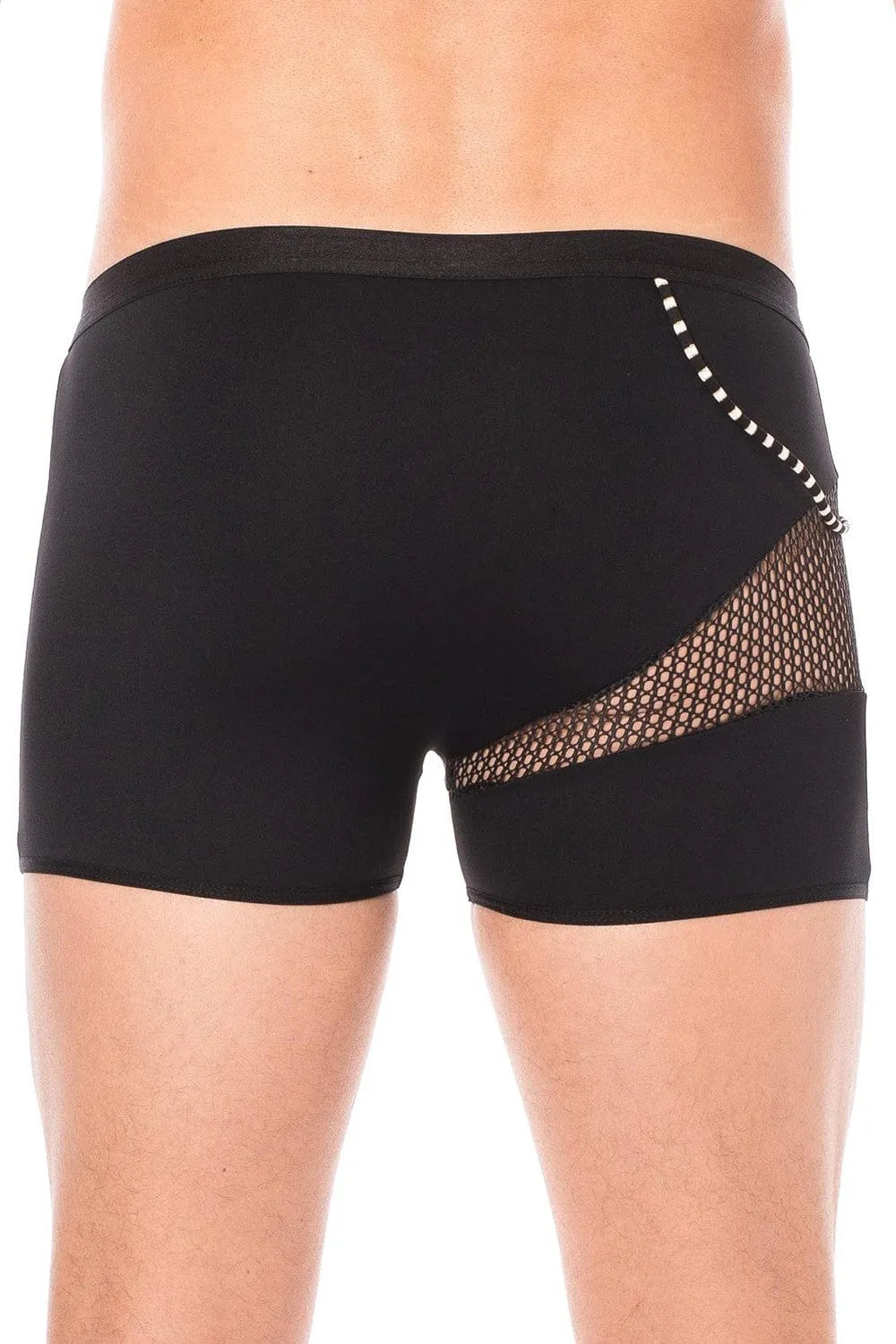 Boxer noir homme avec filet latéral et cordelette, design sexy et moderne, en polyamide et élasthanne, collection urbaine.