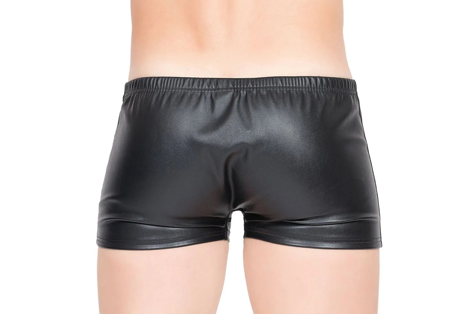 Boxer noir imitation cuir avec ceinture élastique, ajustement confortable, style audacieux pour homme, polyester léger.