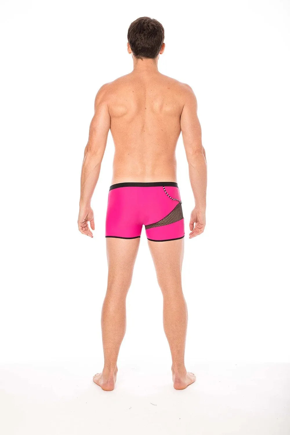 Boxer magenta moulant avec filet résille, cordelette latérale, design branché, collection Urban homme.