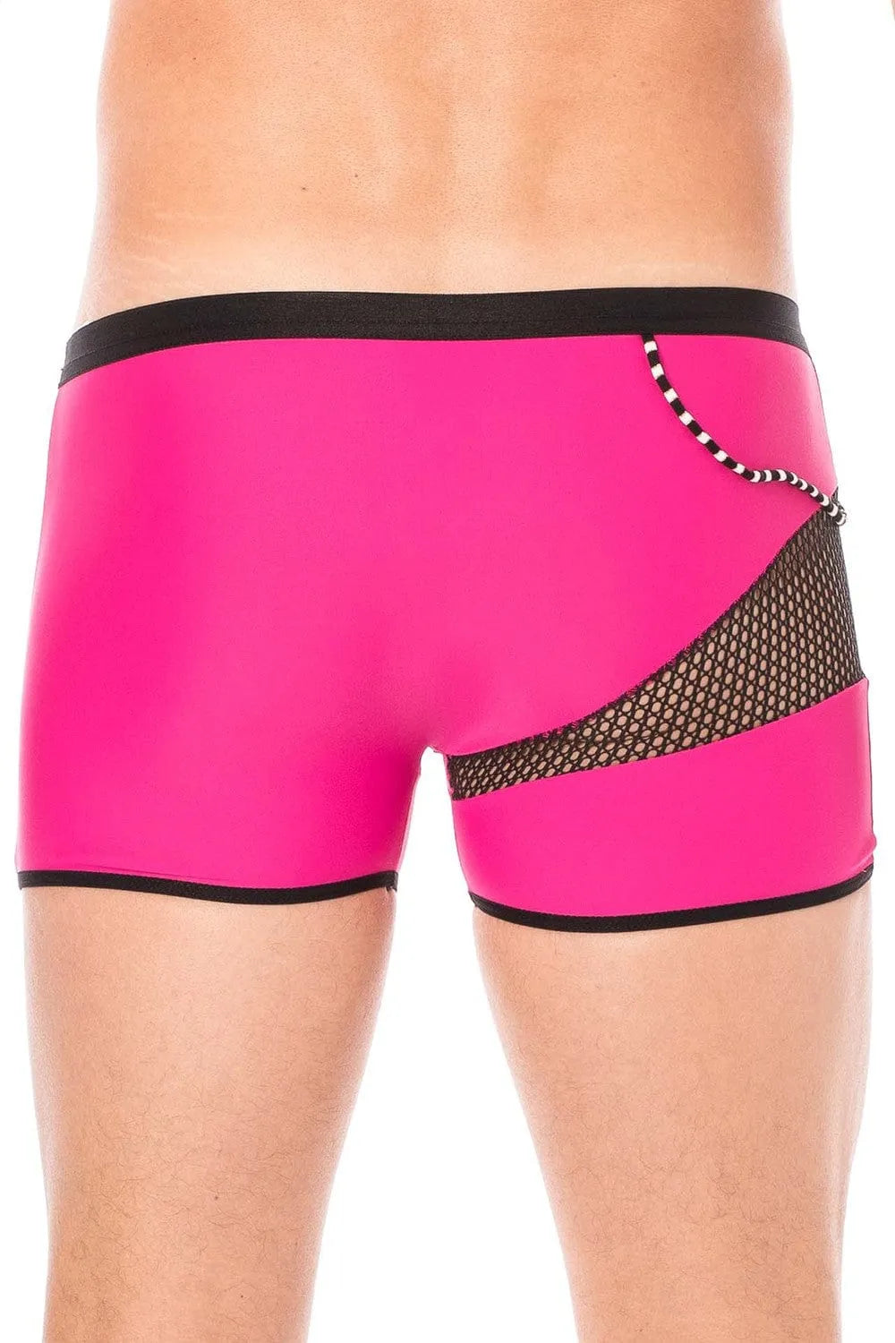Boxer magenta homme, design branché avec filet résille et cordelette latérale, polyamide élasthanne, collection Urban.