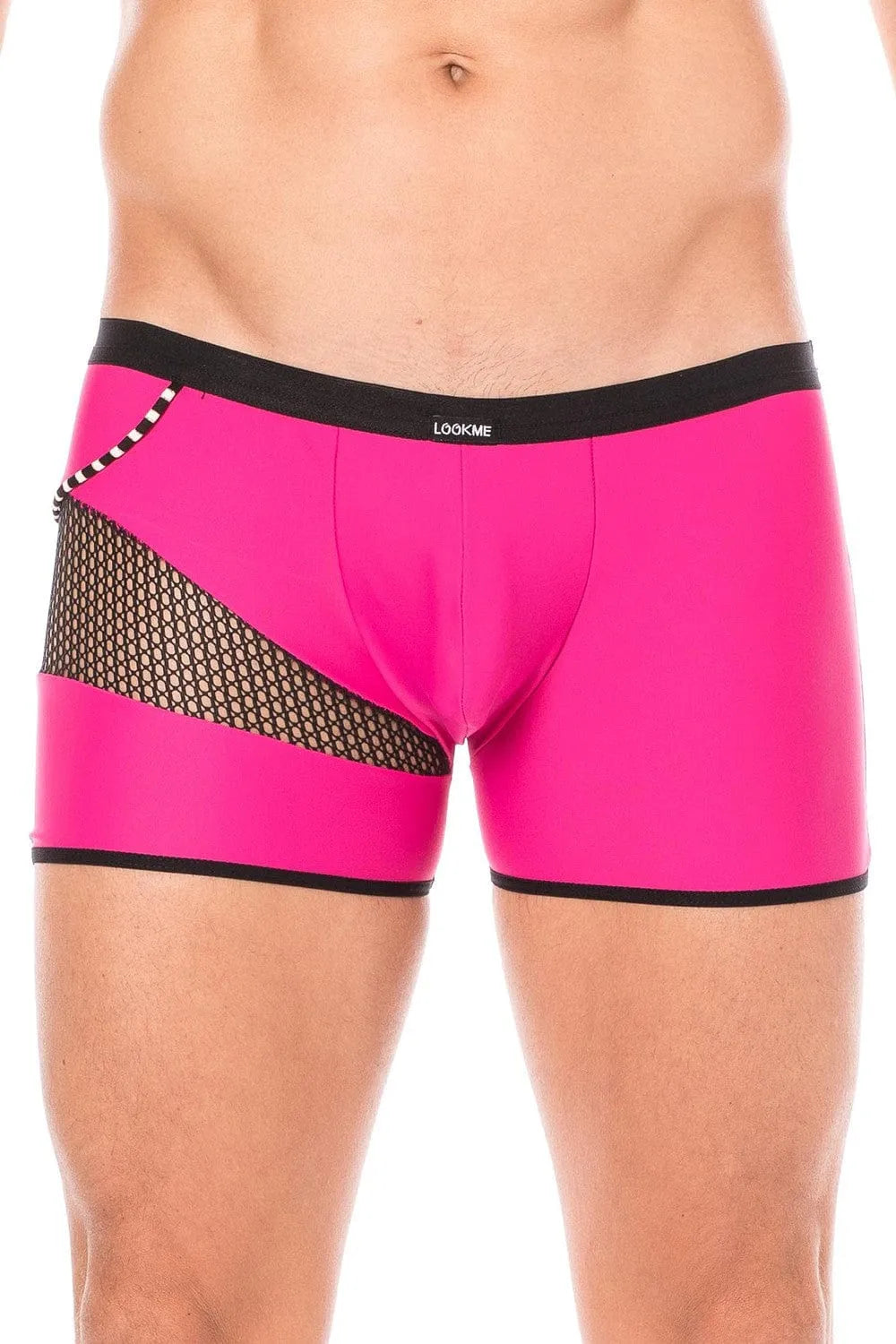 Boxer magenta homme, design branché, filet résille latéral, cordelette, polyamide élasthanne, collection Urban.