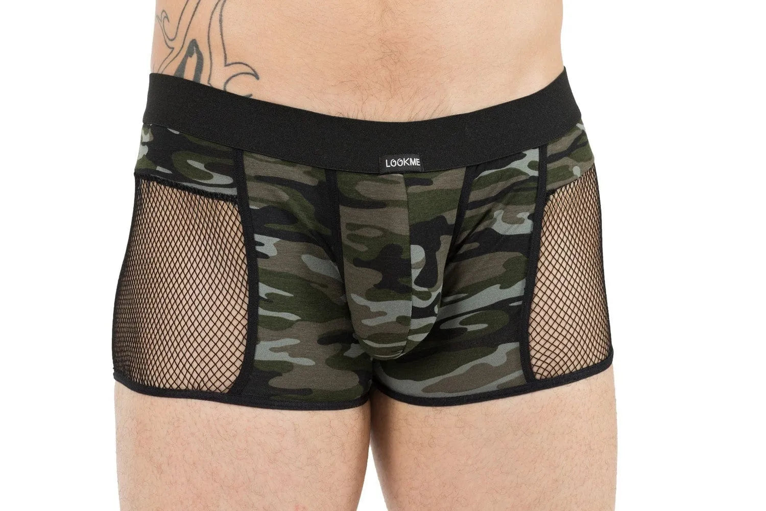 Boxer homme imprimé jungle vert, semi-transparent, sexy, confortable, durable, polyamide élasthane, style audacieux.