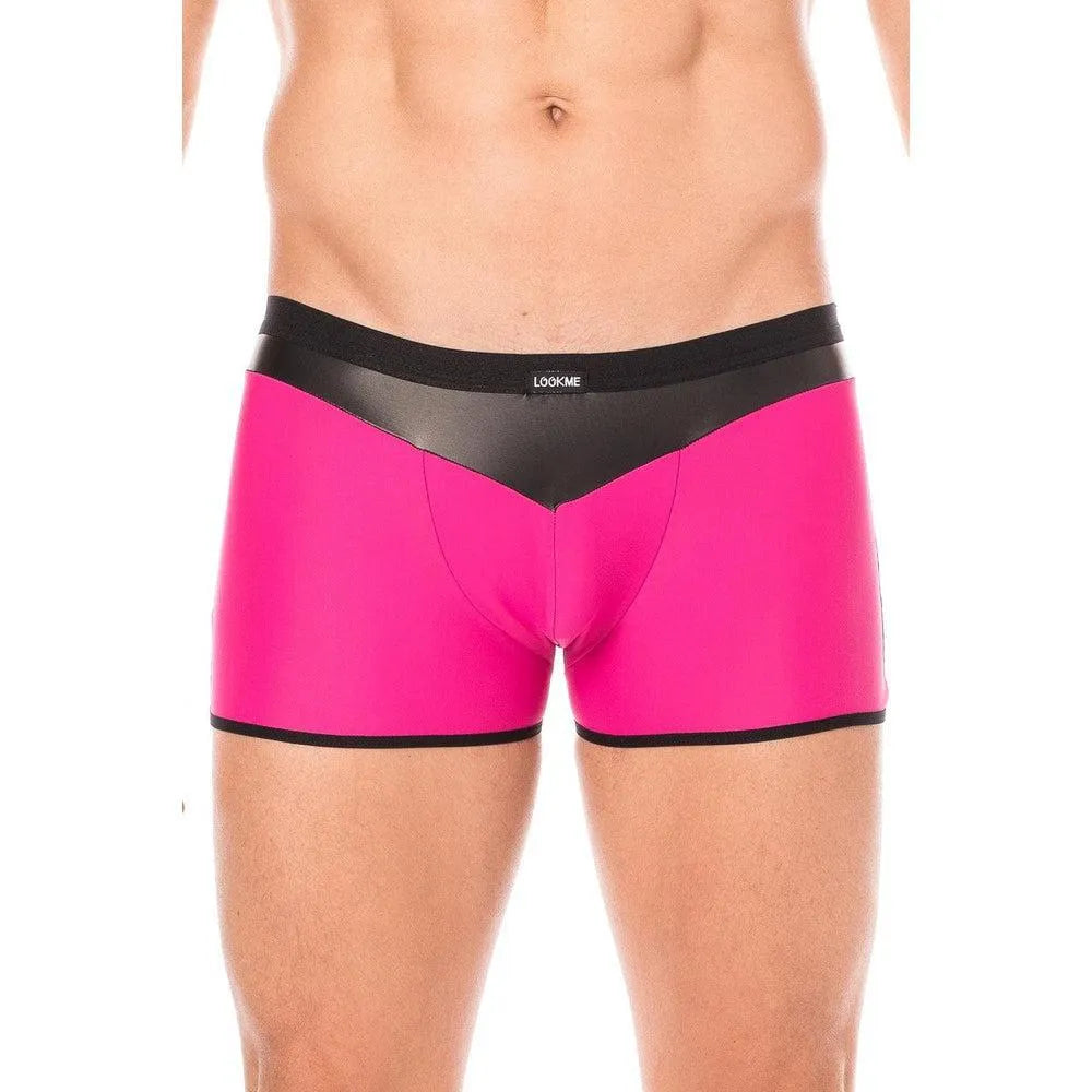boxer homme magenta audacieux confortable opaque tissu doux extensible polyester elasthanne bande simili cuir noir pointue stylé tendance