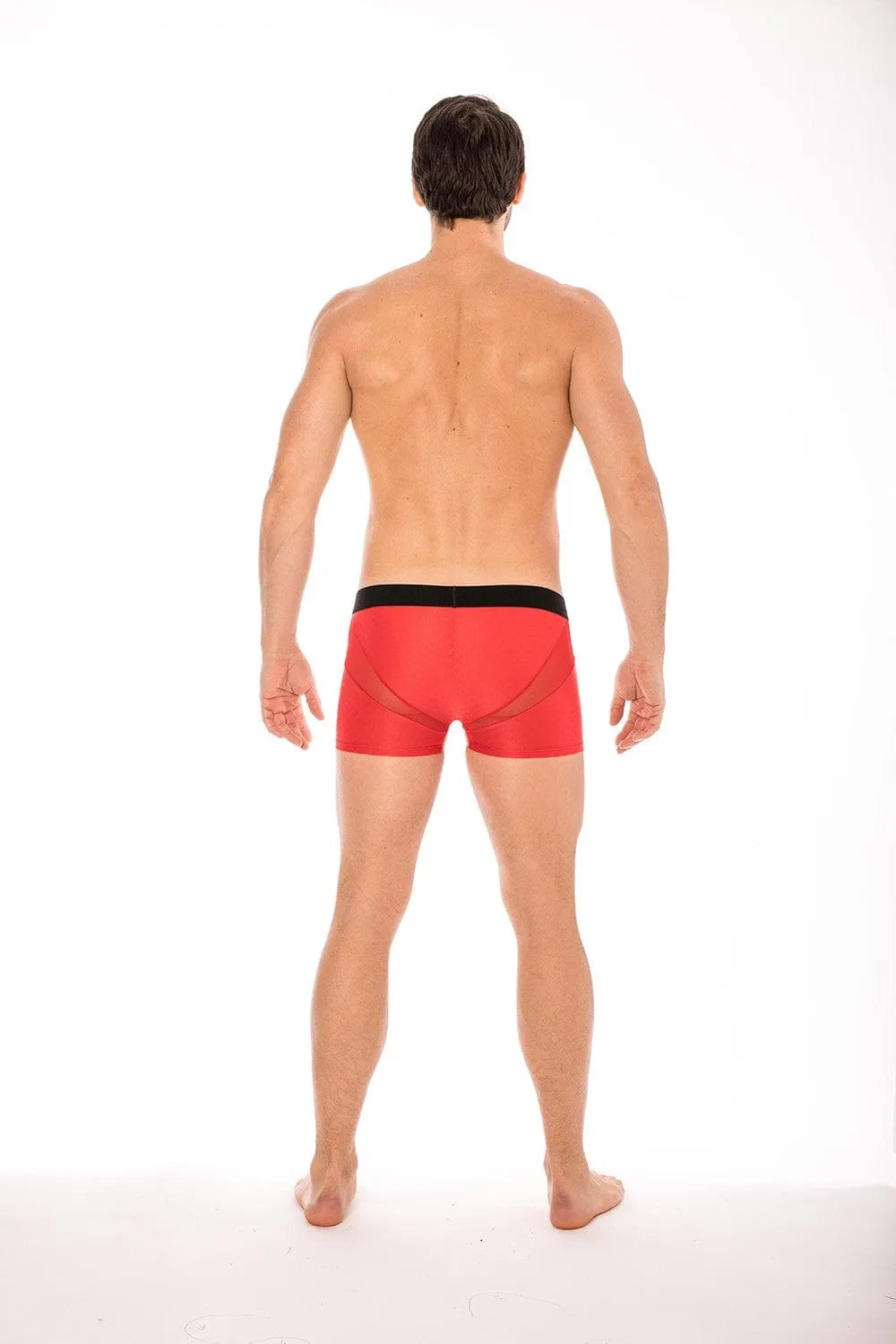 Boxer rouge homme LOOKME, ceinture élastique noire, résille transparente, coupe ajustée, design élégant et confortable.