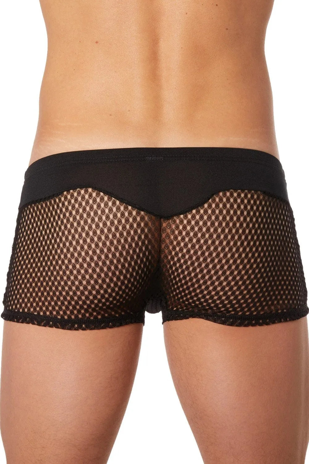 Boxer homme noir opaque haut, résille filet bas, ajusté, chic, confortable, en polyamide et élasthanne.