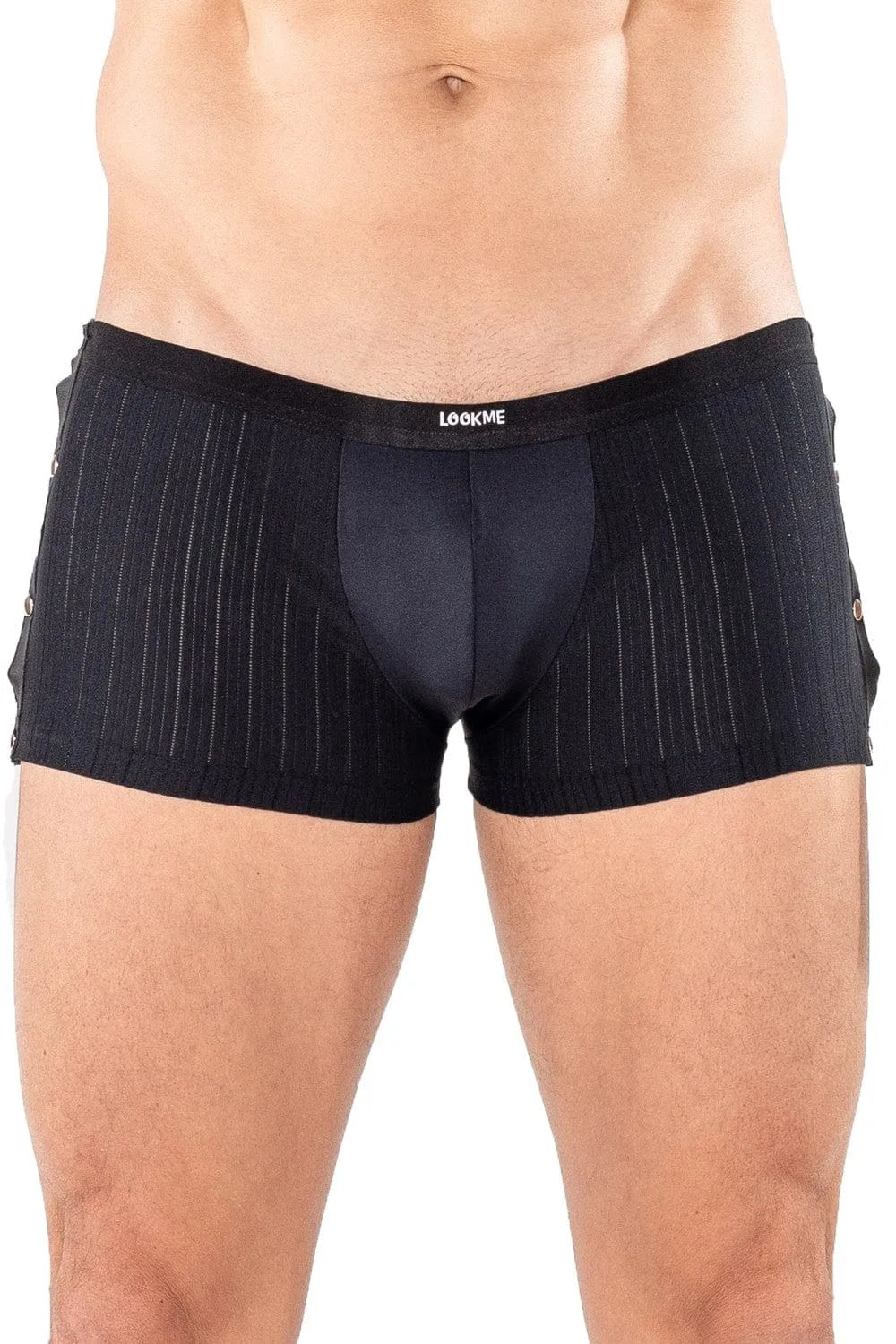 Boxer noir LOOKME avec boutons pressions détachables, coupe design, tissu extensible en polyamide et spandex.