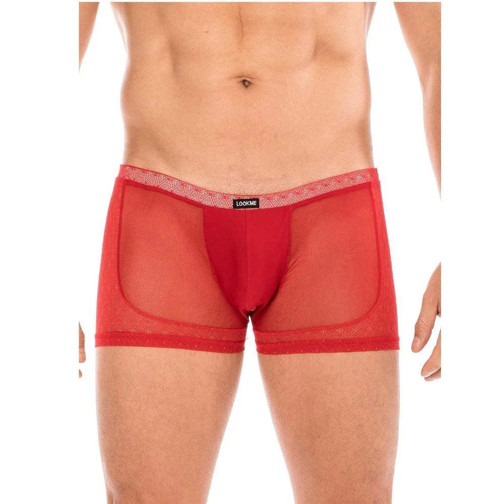boxer rouge transparent résille dentelle sensuel élégant séduisant confortable extensible respirant polyamide élasthanne élastique moulant sexy