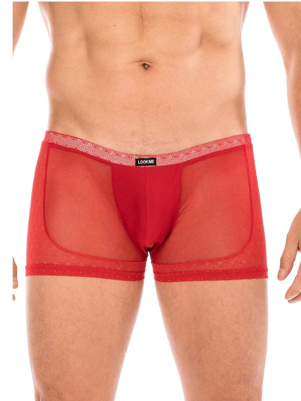 Boxer rouge transparent en résille et dentelle, élégant et sensuel, pour homme, LOOKME, polyamide et spandex, confortable.