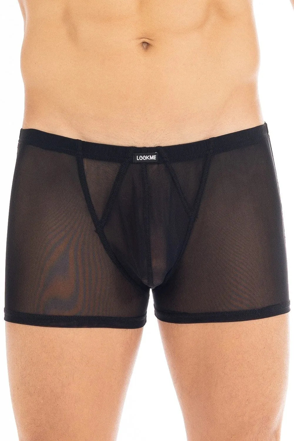 Boxer homme noir transparent résille fine, coupe moulante, élégant et confortable, en polyamide et élasthane.