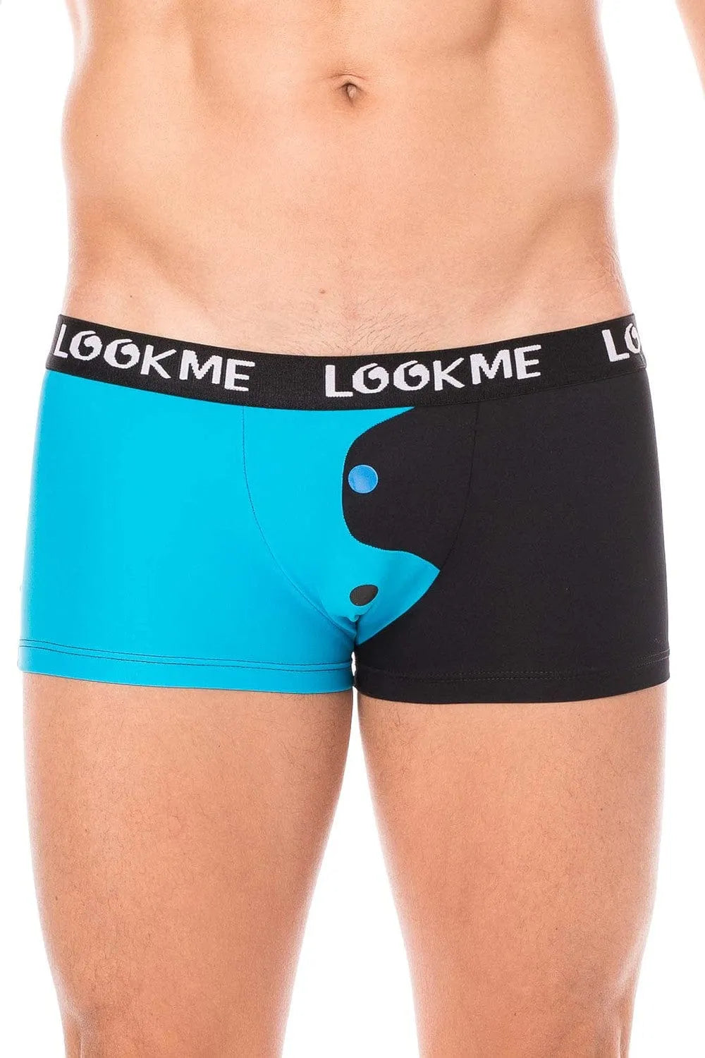 Boxer Yin Yang noir bleu ceinture large siglée confort extensible polyamide élasthanne coupe moulante collection Tao
