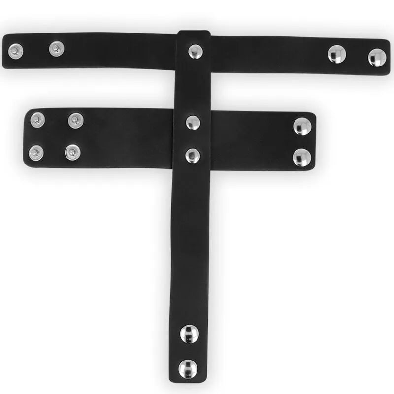 Bracelet en cuir noir fétichiste, hypoallergénique, sans nickel, ajustable avec boutons en acier inoxydable.
