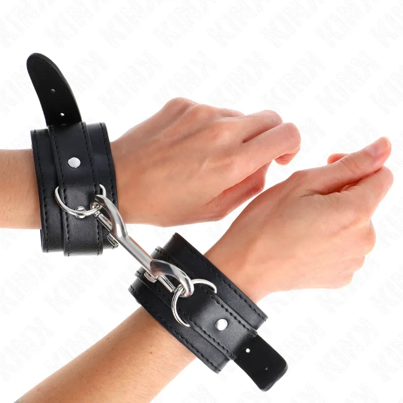 Bracelets BDSM en cuir végétalien noir, ajustables, avec fermetures robustes, élégants et confortables pour débutants et c...