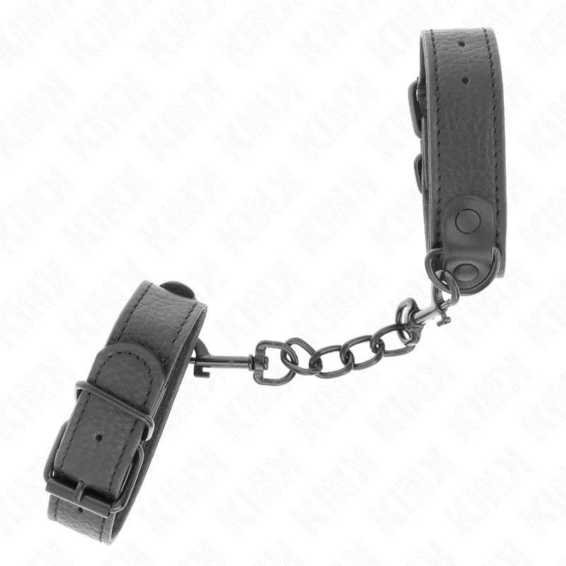 Bracelets BDSM cuir noir, ajustables, rembourrés, avec boucles robustes et chaîne, élégants et durables pour sessions sens...
