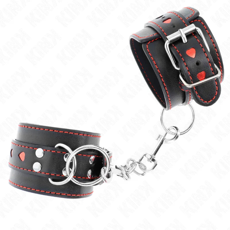 Bracelets BDSM cuir véritable ajustables, rembourrés, coloris variés, boucles robustes, confort et style pour immobilisation.