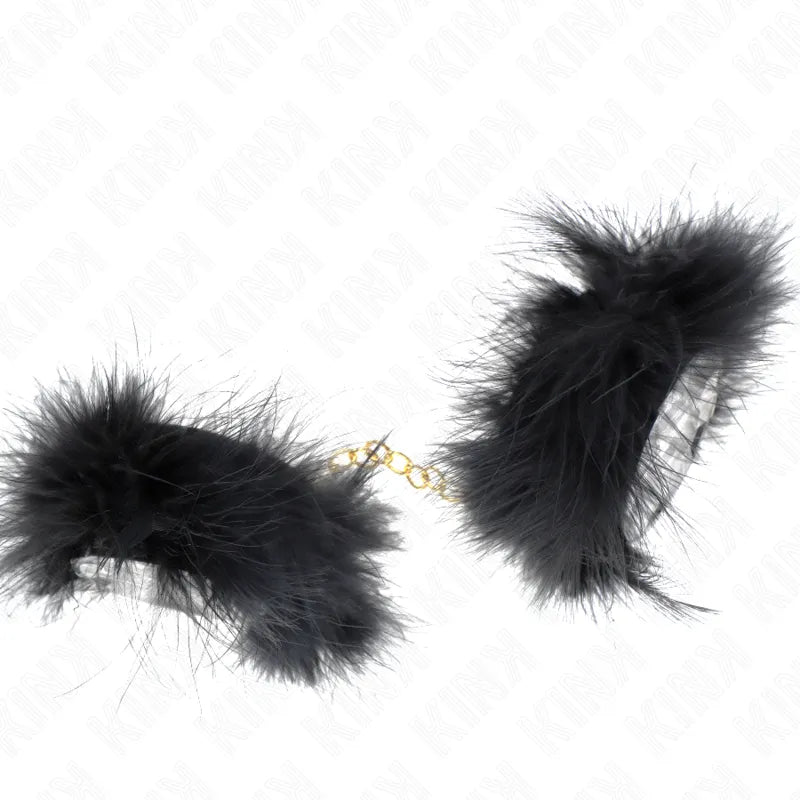 Bracelets BDSM en cuir noir véritable, boucles métalliques dorées, finition élégante et robuste pour confort et style.