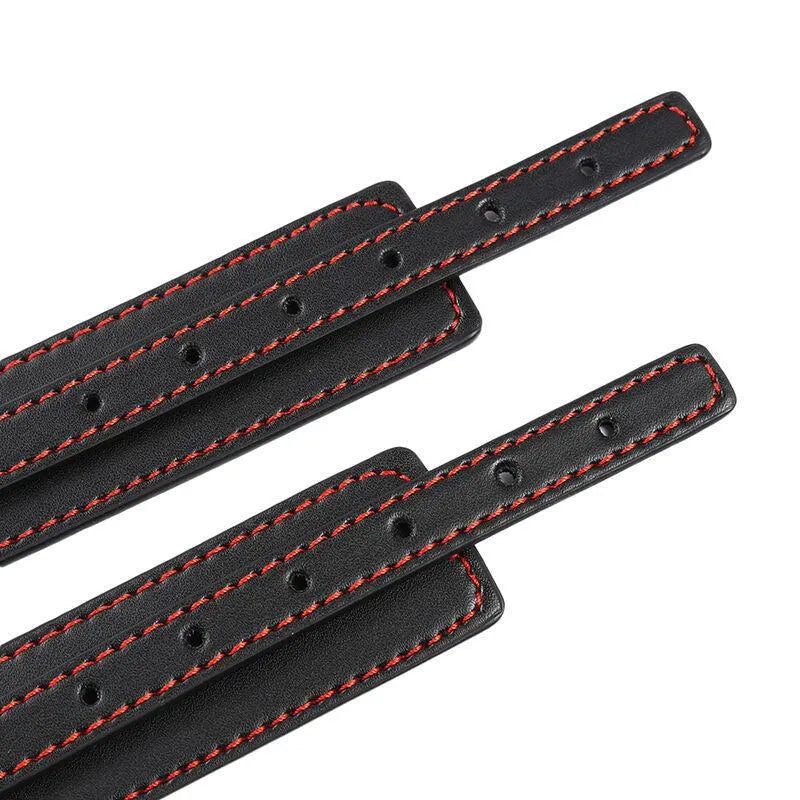 Bracelets BDSM en métal noir réglables Ohmama avec coutures rouges, robustes et élégants, ajustables de 14 à 24 cm.