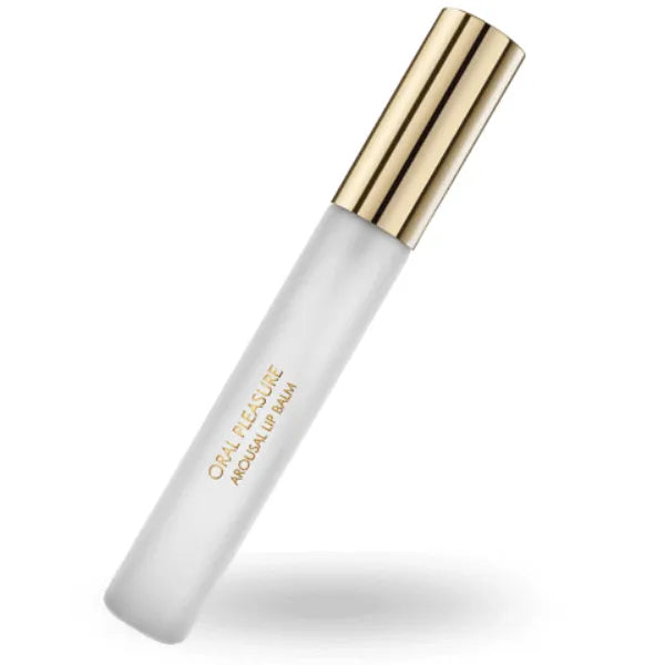 Brillant à lèvres transparent effet chaud-froid, tube élégant avec bouchon doré, pour sensations érotiques intenses.
