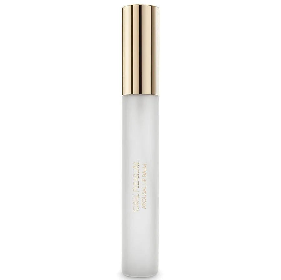 Brillant à lèvres transparent effet chaud froid, tube élégant avec bouchon doré, pour sensations intenses et érotiques.