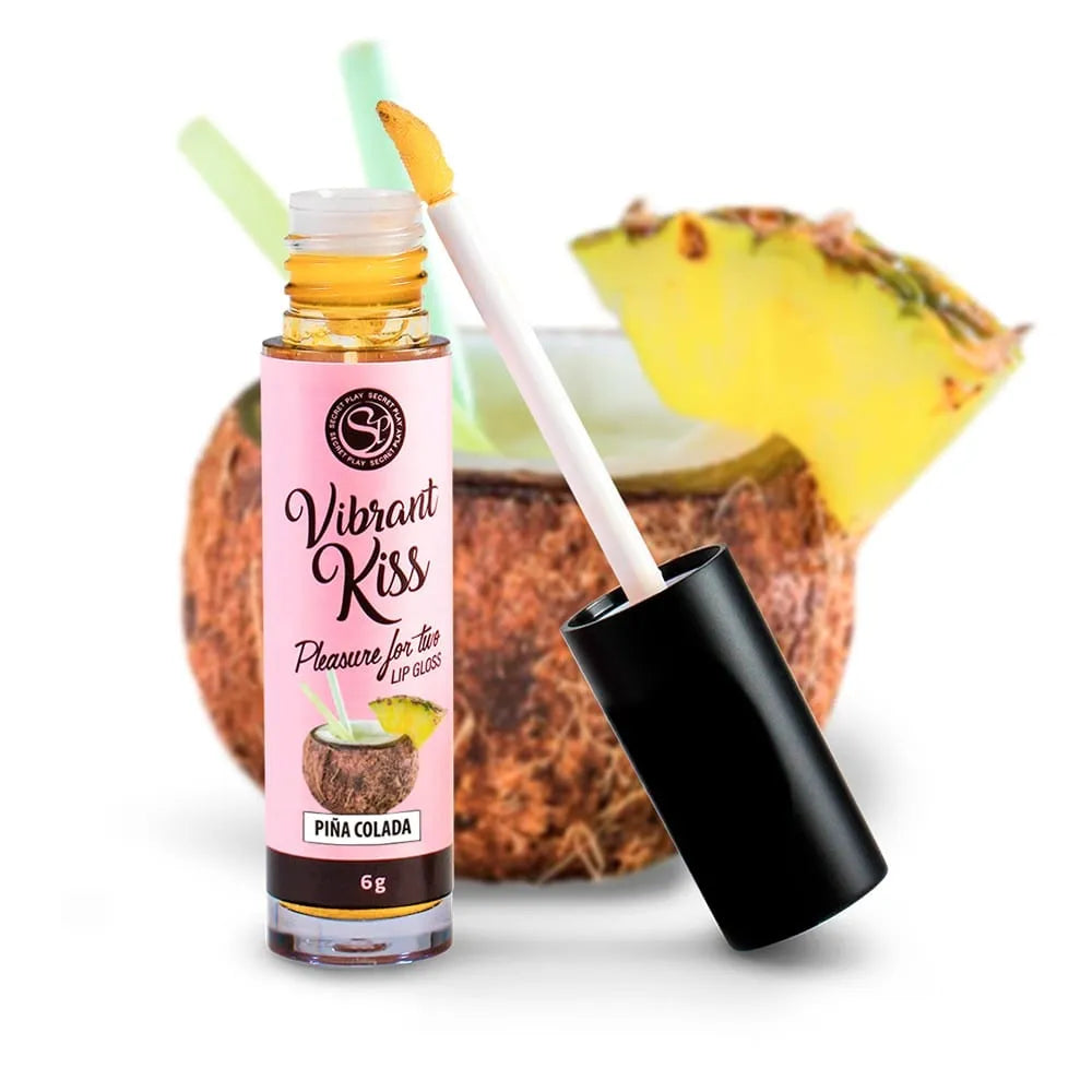 brillant lèvres vibrant saveur ananas coco exotique comestible gourmand stimulant ondes vibrantes compact six grammes sécurisé compatible préservatifs jouets espagnol