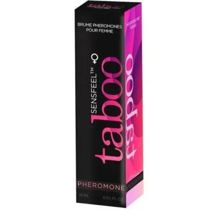 Brume corporelle phéromones femme 15ml, boîte noire et rose, extrait jasmin gingembre, séduction irrésistible.